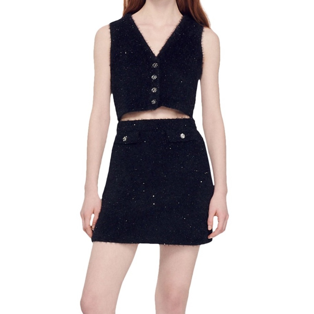 NWT Sandro Malmaison Sequined Tweed Skirt - Picture 12 of 14